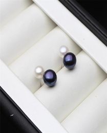 Real 925 Sterling Silver Earrings With Pearl,Fashion Cute Small White Black Freter Natural Pearl Earring Girl Gift 2203095660768