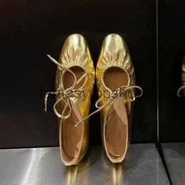 Channeles Ballet Leather Shoes ballet flats women flats Dress Shoe Women Narrow Band Silver Flats Bling Gold Round Toe Spring Footwear 230515