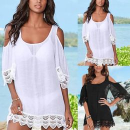 Bikini Sets For Teen Girls Cold Shoulder Beach Cover Up Lace Splicing Vacation Dress Thlightweight
