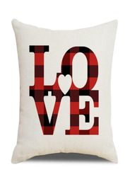 Valentines Day Pillow Case Plaid Linen Throw Pillow Cover Printed Decorative Pillows Cushion Covers Home Car el Decoration 86 p2768619