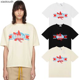 Rhude High end designer clothes for high-street Spring/Summer New Letter Printing High Weight Pure Cotton Casual Loose Short sleeved Couple Tshirt for Men and Women