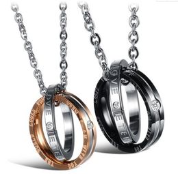 Fashion Jewellery Men Womens Rhinestone Titanium Steel Couple Necklace eternal love shinning crystal drill stainless steel pendant N2312092