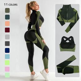 Seamless Women Yoga Sets Female Sport Gym Suits Wear Running Clothes Fitness Suit Long Sleeve Clothing 240425