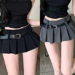 Skirts Womens high waisted short skirt sexy and fashionable spicy A-line pleated skirt with half length beltL2429