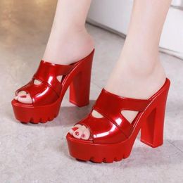 Slippers Women's Wear 2024 Summer Fish Mouth All-match Casual Waterproof Platform Thick High-heeled Thick-heeled Sandals Red