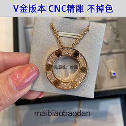 Cartre High End Jewellery rings for womens V Gold Full Sky Star Necklace Plated with 18K Rose Gold LOVE Three Diamond Six Diamond Round Pendant Collar Chain Original 1to1