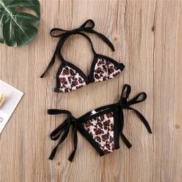 Swimwear 024Months Baby Girls Swimsuits Toddler Girls Leopard Print Swimwear For Girls Bikini Set 2024 Summer Infant Girls Bathing Suits