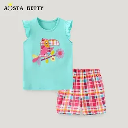 Clothing Sets Summer Children's T-shirt Set Girls Fashion Short-sleeved Shorts Cartoon Embroidery Baby Two-piece