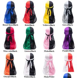 Hair Accessories Two-Color Satin Long-Tailed Headband Cap Elastic Protection Pirate Caps South Africa Turban Hat Hijab Bonnet Drop D Dhdvj