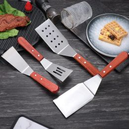 Utensils Stainless Steel Wooden Handle Frying Spatula Household Steak Pizza Shovel Flat Colander Kitchenware Kitchen Cooking Accessories