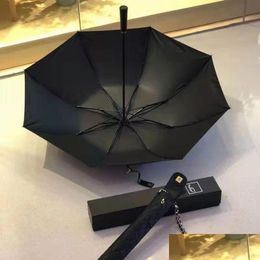 Umbrellas Luxury C Umbrella Classic Sunshade Black Long Women Folding Summer Fold Fashion Rain Gift With Pu Case Drop Delivery Home Ga Dhilq