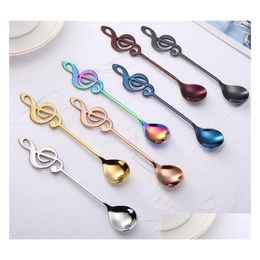 Spoons 7 Colours Stainless Steel Small Coffee Creative Music Symbol For Ice Cream Dessert Tea Drop Delivery Home Garden Kitchen, Dining Dhvcf