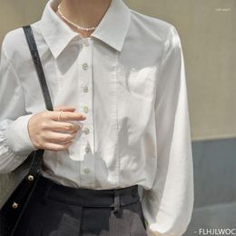 Women's Blouses Chic Korea Cotton Tops Blusas Women 2024 Design Fashion Office Lady Single-Breasted Solid Colour White Basic Shirts