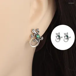 Stud Earrings Creative Silver Color Lizard Fashion Green Gecko Cocktail Zircon Hypoallergenic Women Wedding Jewelry