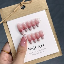 French Almond Ombre Handmade Press On Nails Long Coffin Acrylic False Nail Tips In Emmabeauty StoreNoEM19434 240430