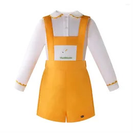 Clothing Sets 2024 Easter Children Boys Smocked Set 2PCS Long Sleeved Shirt And Overall Size 2 3 4 5 6 8 10 12Y
