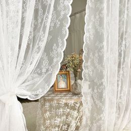 Treatments INS Pastoral French Lace Sheer Curtains for Living Room Bedroom Window White Tulle Curtains Curtain Drapes Home Decor Rideaux Towel