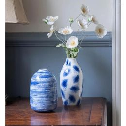 Vases Blue Set Of 2 Modern Navy Ceramic Vase For Flowers Decorative Ideal Gift Valentines Day Decor