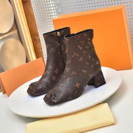 Women Ankle Boots Klassische Drucke Kowskin Lederstiefel Designer Shake Boot 5.5 cm klobige Heels Quadratzer Schwarz Party Schuhe Größe35-42 5.5 04