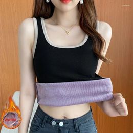 Women's Tanks Winter Warm Vest Top Women Underwear Solid Color Casual Nightwear Sexy Elasticity Female Velvet T-shirt Sleeveless Tops