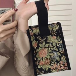 Cosmetic Bags Canvas Tote Bag Women Mini Small Retro Flowers Comestic Fashion Japanese Handbag For Shopping