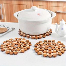 Table Mats Round Bamboo Heat Insulation Coasters Hollow Design Pot Holders Non-Slip Placemats For Coffee Tea Cups Chinese Style Desk