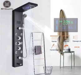 LED Light Shower Panel Waterfall Rain Faucet Set SPA Massage Jet Bath Column Mixer Tap Tower 211229215n5118118