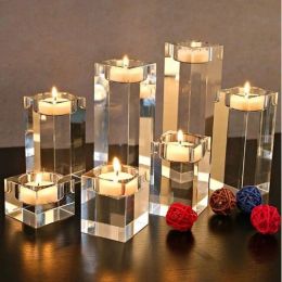 Candles Crystal Romantic Cuboid Candlestick Candlelight Dinner Props Wedding Party Candle Holders Ornament Glass Craft Table Decorations