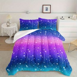 Duvet Cover 3pcs Modern Fashion Polyester Set (1*Comforter + 2*Pillowcase, Without Core),Colorful Rainbow Glitter Stars Print Bedding Set, Soft Comfortable And
