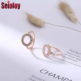 Cluster Rings Seialoy Rose Gold Color Eternal Round For Women Men Original Boy Girl Couple Engagement Party