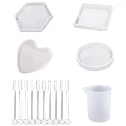 Jewelry Pouches 4 Pack Diy Silicone Epoxy Casting Molds Include Round Hexagon Square Heart For Resin Concrete Cement With 1 M
