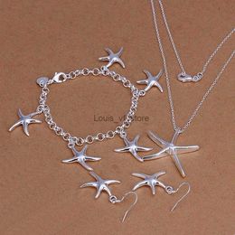 Jóias de casamento Conjuntos de jóias de cor prata conjuntos de jóias de mulher Lady Party Starfish Pingente Bracelets Brincos de moda Casamento fofo Presentes S124 H240504