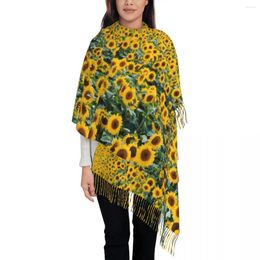 Scarves Field Of Sunflower Scarf With Tassel Yellow Flowers Print Soft Shawl Wraps Ladies Designer Head Winter Y2k Bufanda Mujer