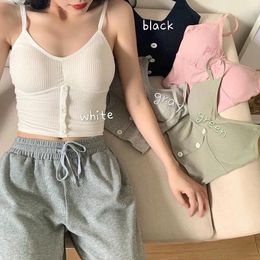 Camisoles & Tanks Korean Sweet Sleeveless Cropped Tank Top Women's Crop Summer Corset Camisole Knit Sexy Slim Vest Bra Tops Female Y2k