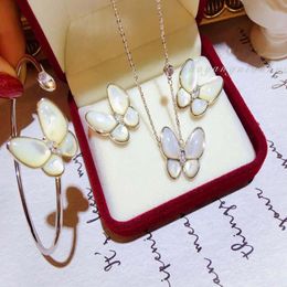 Natural Shell Butterfly Earrings White Mother-of-pearl Adjustable Opening Bracelet Jewellery & Necklace 3142