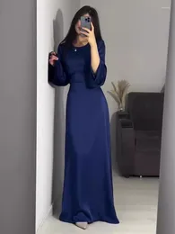 Ethnic Clothing Spring Eid Muslim Dress Women Abaya Slim Fit Bandage Satin Solid Morocco Party Dresses Ramadan Islam Dubai Arab Long Robe