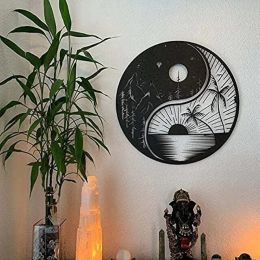 Sculptures Sun & Moon Metal Wall DecorHandmade, Black/White Wall Decor Yin Yang Inspiration, Home Natural Wind Sun Moon Wall Decoration