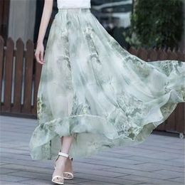 Skirts Chiffon Floral Maxi Summer Skirt Women Long High Waist Holiday Dance Skirt Elegant Beach Boho Hot Sale Lady Vintage Girl Fairy