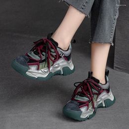 Casual Shoes Johnature Flat Women Sneakers 2024 Genuine Leather Mixed Colours Retro Comfortable Thick Sole Platform