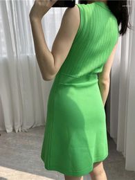 Casual Dresses Evening Party For Women Amazing! 2024 Spring Sleeveless Round Neck A-line Shape Slim Fit Waist Knitted Dress