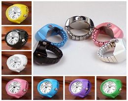 Cluster Rings Vibrant Candy Color Big Numbers Mini Finger Ring Watch Elastic Band Quartz Watches Steel Round Elastic19243926