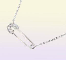 2018 Delicate 925 sterling silver drop charm dainty paper clip paved small cz stone necklace Safety Pin for women girls3925603