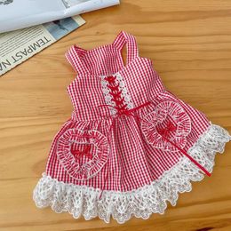 Dog Apparel Pet Strap Plaid Skirt Cat Spring/Summer Outgoing Eye Catching Clothes Cute Love Dress Dresses H240506