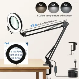 Table Lamps LED Desk Lamp With Magnifier Dimmable Eye-Care USB Reading Light For Work Repair Skincare Beauty Memory Function