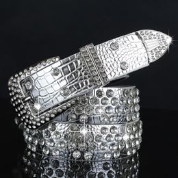 New fashion luxury designer diamond zircon silver leather belt for female women girls 110cm 3 6 ft pin buckle 261A