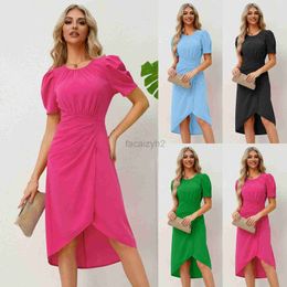 Basic Casual Dresses Designer Dress Professional Dress Summer New Women's Round Neck Bubble Sleeves Slim Fit Style Dress Plus Size Long skirt