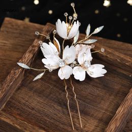 Wedding Hair Jewelry Wedding Floral Hairpin Hair Clip For Women 1pc Fashion U-shape Crystal Hair Fork Bride Tiaras Noiva Crown Headdress Jewelry