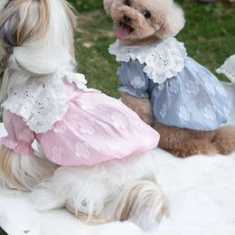 Dog Apparel Spring/Summer Embroidered Collar Sheer Skirt Doll Pet Clothes Cats Dogs Costumes Teddy Puppy Shirts for H240506