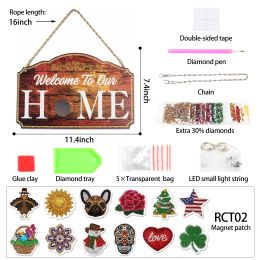 Stitch 5D DIY Diamond Luminous Home Door Hanging Garland Party Decoration for Door Wall Window Hanging Ornament Pendant Garden Decor