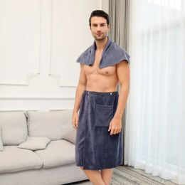 Towels Men can wear soft microfiber bath towel with pocket bathrobe shower bag sauna room swimming holiday spa beach towel